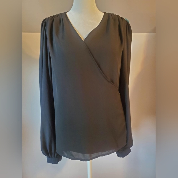 Backlot Georgette Wrap Top in Black - Picture 3 of 15